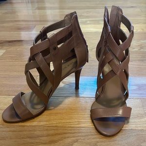 Tan Nine West Heeled Sandals 8.5